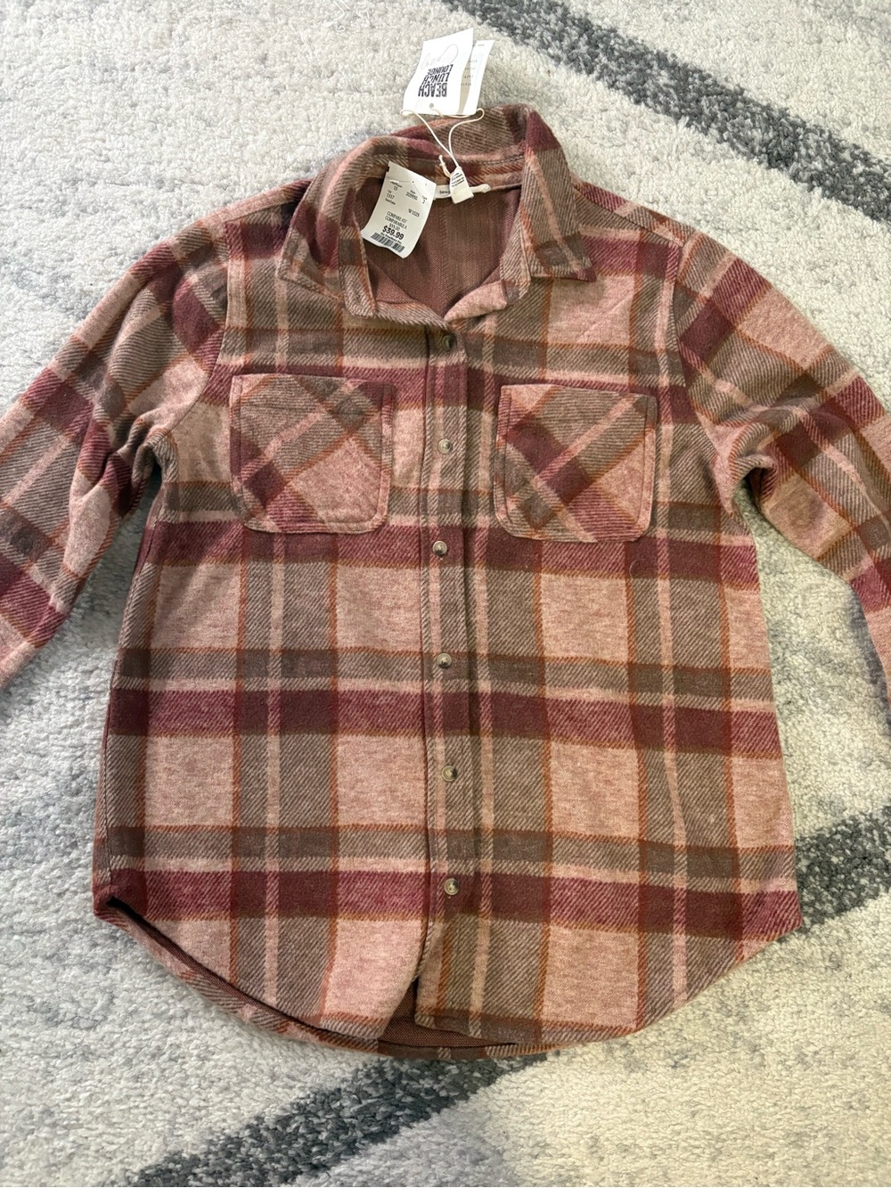 Women’s Plaid Button-Up Shirt Jacket in Pink and Brown